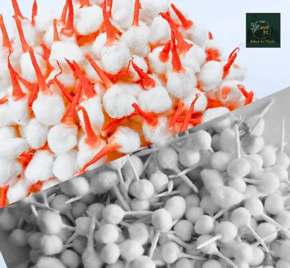 The Atharva-veda HandMade Soft Red cotton Wick, Pure White Rui Batti, Jyot Bati for Pooja 400Each Cotton Wick