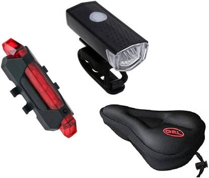 Gymisa Extra Soft Gel Foam Seat Cover With Front Fog And Back Break Light Combo Set Bicycle Seat Cover Free Size