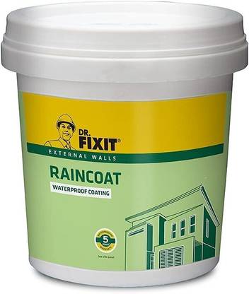 Dr. Fixit Raincoat WPC, Waterproof Coating, External wall waterproofing, Coating, No dilution, 1 Litre, Single Coat Application, Elastomeric, 5 years waterproofing, Base coat, Brush, Roller Crack Filler
