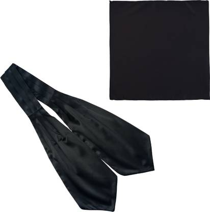 the tie hub Solid Black Satin Cravat and Pocket Square Combo Cravat