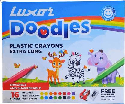 Luxor Doodels Plastic Crayons Extra Long Grip 16 Shades