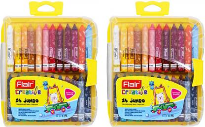 FLAIR Creative Series Non -Toxic 24 Shades Triangular Wax Crayons