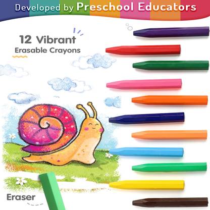 Intelliskills 12 Pcs Jumbo Non Breakable Wax Crayon Sticks for Kids | Erasable Colouring Set