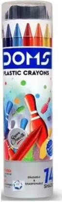 DOMS Non-Toxic Erasable Plastic Crayon Set in Round Tin Box