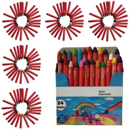 VUVAIL Wax Crayons 24 Shades Pack Of 5(120 pcs)Non Toxic|School|Art|Drawing Projects