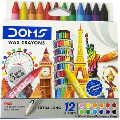 DOMS Extra Long Wax Crayons 12 Shades Set of 3