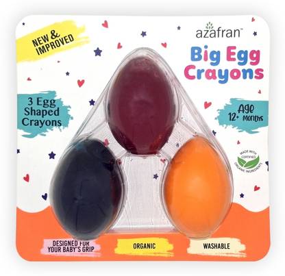 Azafran Home Big Egg Crayon - 3 Egg Shaped Washable Crayons for Kids 12+ Month