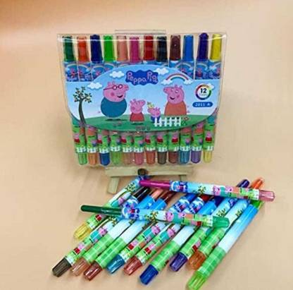 Poohan PEPPA TWISTING ROLLING CRAYONS COLOURS FOR KIDS DRAWING ART & CRAFT PACK OF 12
