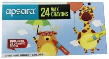 R K SALES Original Apsara 24 Shades Long Wax Crayons, Pack of 10 Sets