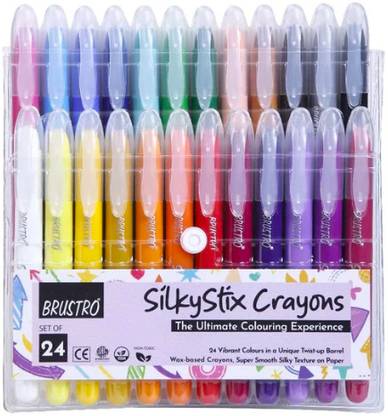 BRuSTRO SET OF 24 SILKYSTIX CRAYONS, Ideal for Blendable Painting, Graffiti, Doodling