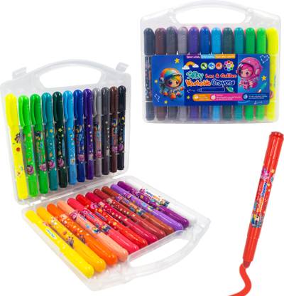 WISHKEY Astronaut Theme Silky Smooth Twistable Rolling Colorful Crayon Pen for Drawing