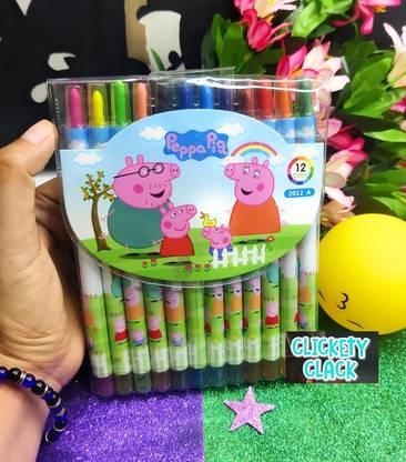 CLICKETYCLACK Twist up Rolling Erasable Crayons Drawing Pen Non Breakable and Comfortable Grip