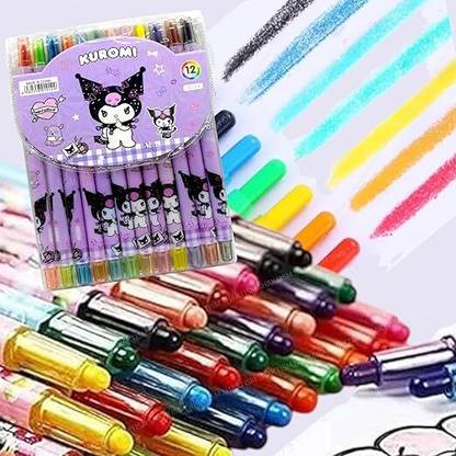 Bazaar Kuromi Cartoon Printed Twistable Crayons 12 Colours Rolling Design Kids