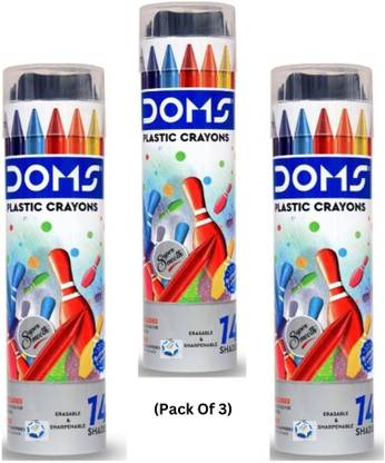 DOMS Plastic Crayons 14 Shades With Free Erasers