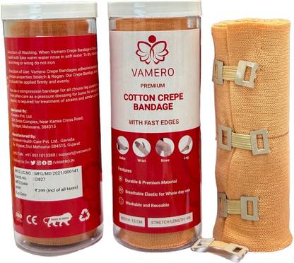 VAMERO Premium Cotton Crepe Bandage (4m x 15 cm)- (Pack of 2) Crepe Bandage