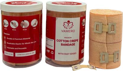 VAMERO Premium Cotton Crepe Bandage (4m × 8cm) - (Pack of 2) Crepe Bandage
