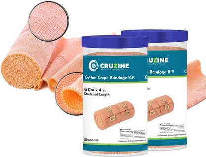 Cruzine Cotton Crepe Bandage (6cm X 4m), with Elastic Support, First Aid Medical Wrap Crepe Bandage