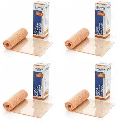 BRIGHT AID Elastic Adhesive Bandage (10cm*1mtr), Pack of 4 Crepe Bandage