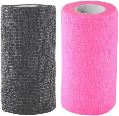A-TAPE Self Adhesive Bandage Cohesive Black & Pink (10 cm X 4.5 meters, Pack of 2) Elastic Crepe Bandage