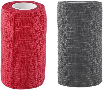 A-TAPE Self Adhesive Bandage Cohesive Black & Red (10 cm X 4.5 meters, Pack of 2) Elastic Crepe Bandage