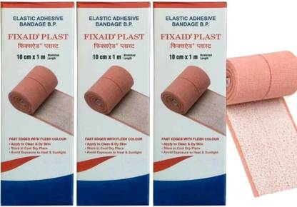FIXAID Elastic Adhesive Bandage B.P. 10cm*1m (Stretched) | Adhesive Bandage Pack of - 3 Crepe Bandage