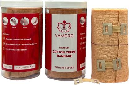 VAMERO Premium Cotton Crepe Bandage (4m x 10cm)- (Pack of 2) Crepe Bandage