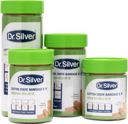 DR SILVER 6,8,10 and 15cm X 4mt, Pain Relief Garam Patti for Hand, Leg Pack of 4 CB-9 Crepe Bandage