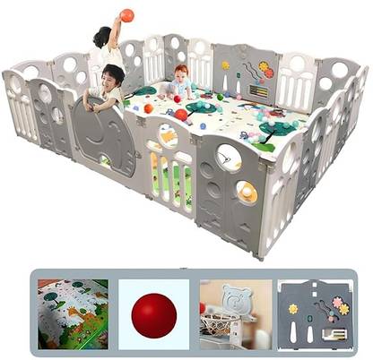 Nucarture Baby Playpen 18 Panel for kids Play Area with Safety Lock, Balls, Mat Play Yard