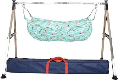 Chipkart Baby Boy's and Girl's Portable Folding Swing Baby Cradle Ghodiyu Palna with Steel Ghodiyu (Baby Cradle) with Net (Silver)