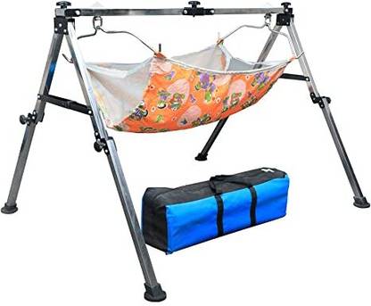Schola Schola Foldable Portable Square Steel Cradle Ghodiyu for Baby with Hammock Palna