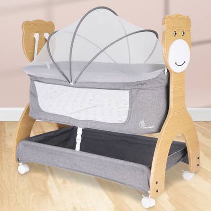 R for Rabbit Lullabies Woodsy Manual Wooden Baby Cradle & Bassinet with Lockable Wheels