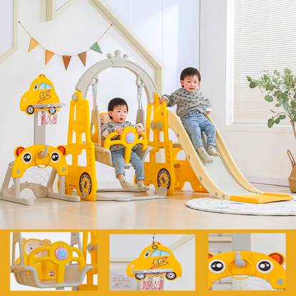 Hukimoyo Yellow Slide and Swing Combo Set for Kids Outdoor Playarea Garden Swing(1-5YRS)