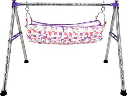 Aamivi CR112 Purple Round Twisted Foldable Stainless Steel Baby Cradle with Hammock