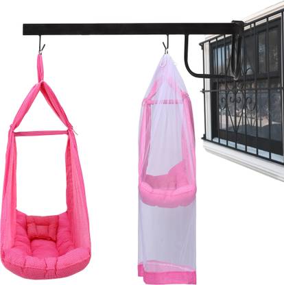 Made2Craft Baby Sleeping Swing Cradle with Mosquito Net, Spring and Metal Hanger