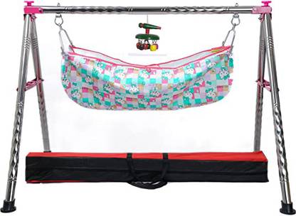 A to Z Hub Baby Swing Cradle:Folding Jhula/Ghodiyu/with Free Cotton Hammock And Wooden Toy