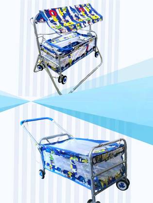 Style Jhula Swing Buggie Trally Cradle Bassinet Walker Palna for New Born Baby with Mosquito Net and Wheels.