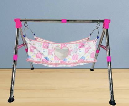 A to Z Hub Stainless Steel Baby Cradle/ghodiyu With Flat Hammock With Mosquito Net