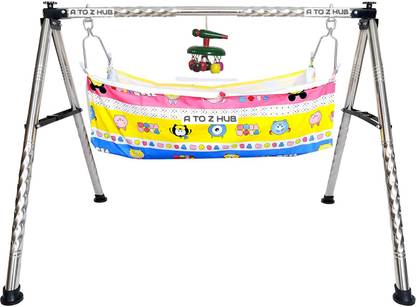 A to Z Hub Baby Swing Cradle:Folding Jhula/Ghodiyu/with Free Cotton Hammock And Wooden Toy