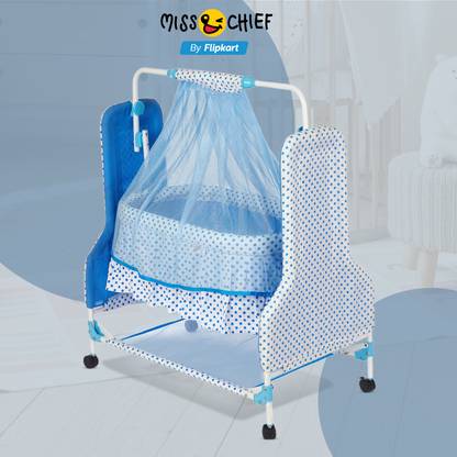 Miss & Chief New Born Baby Swing Baby Cradle Baby Crib Baby Jhula with Mattress Pillow Adjustable Height and Mosquito Net
