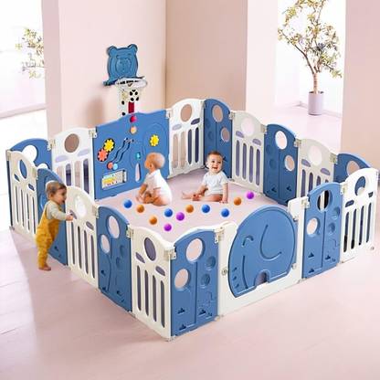Hukimoyo 16 Panel Foldable Baby Playpen with Mat & Safety Lock Big Size Playpen for Kids