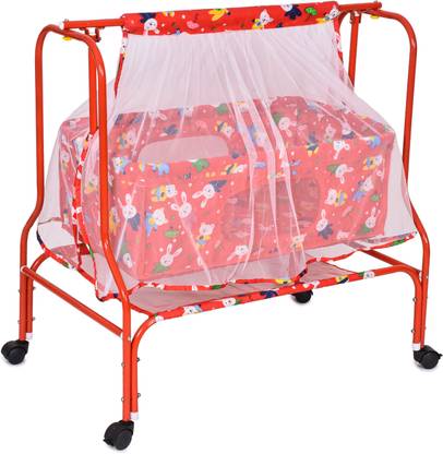 FLIPZON Baby Cradle with Swing and Mosquito Net, Four Wheels
