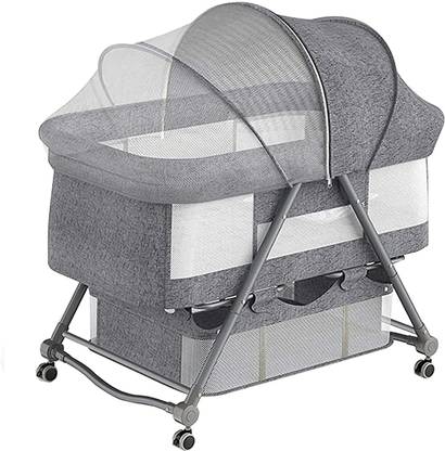 HOUSE OF QUIRK Cradle Crib Baby Rack, Foldable Newborn 0 Months and up,(93 x 55 x 77 cm, Grey)