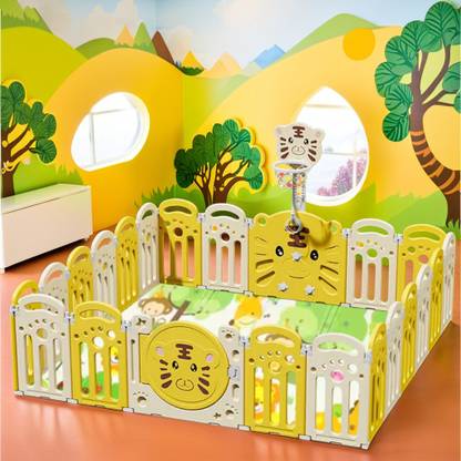 metreno Baby Playpen 16 Panel for Kids Indoor Playarea Playyard Fence with Mat and Ball