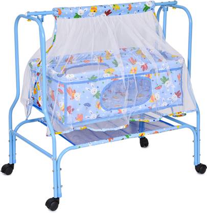 FLIPZON Baby Cradle with Swing and Mosquito Net, Four Wheels