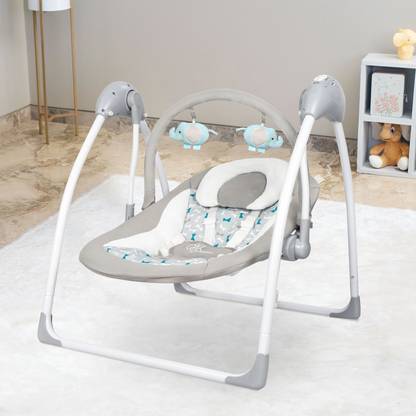 R for Rabbit Snicker The Playful Automatic Baby Swing with Hanging Toys and Remote Control for Newborn Baby (Grey Blue)
