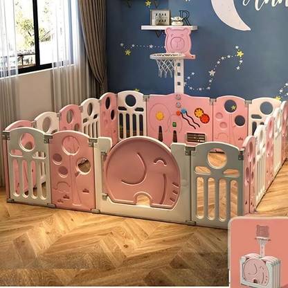 Nucarture 16 panels Baby Playpen Kids Play Area with Gate Foldable Safety Mesh for Babies