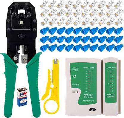 Sadow 4 in 1 Rj45 Crimping Tool Lan Tester With 9v Battery 30 RJ45 Connector and 30 Boot Manual Crimper