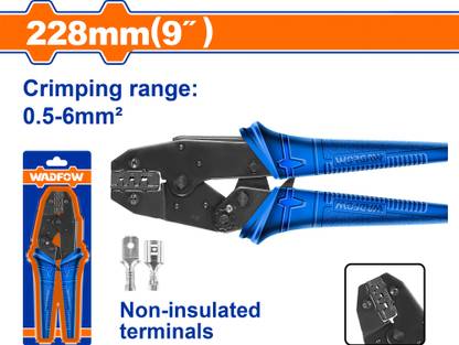 Wadfow 9 Inch Ratchet Crimping Plier, for Non-insulated Tabs and Receptacles, AWG: 20-10, with Unique Design ABS Handle, Manual Crimper
