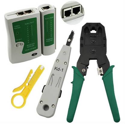 BOOSTY Rj45 Rj11 Crimping Tool , KD-1 Professional Punch Down Tool, Network Lan Cable Tester, Ethernet Color Coding & 20 Pcs RJ45 Connectors Combo Set 1 Manual Crimper