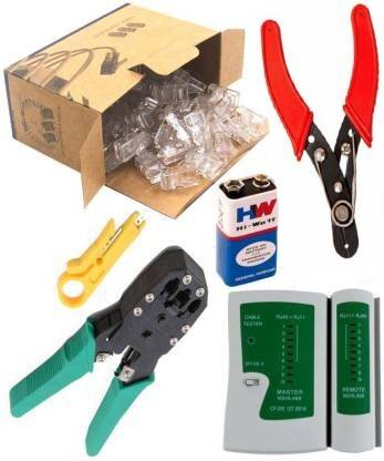 A1 SQUARE PROFESSIONAL SET OF CRIMPER TOOL, 9V BATTERY, CUTTER, LAN TESTER, 50 P OF RJ45 CONNECTOR CRIMPER TOOL Manual Crimper